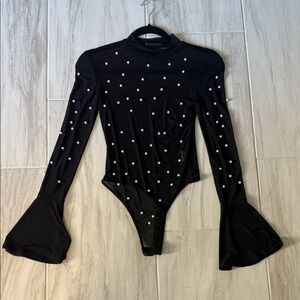 SHEIN Black Pearl Embellished Bodysuit
